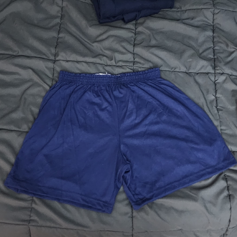 Navy Gym Short Cotton Unisex Stretch Waist Neutral Pattern